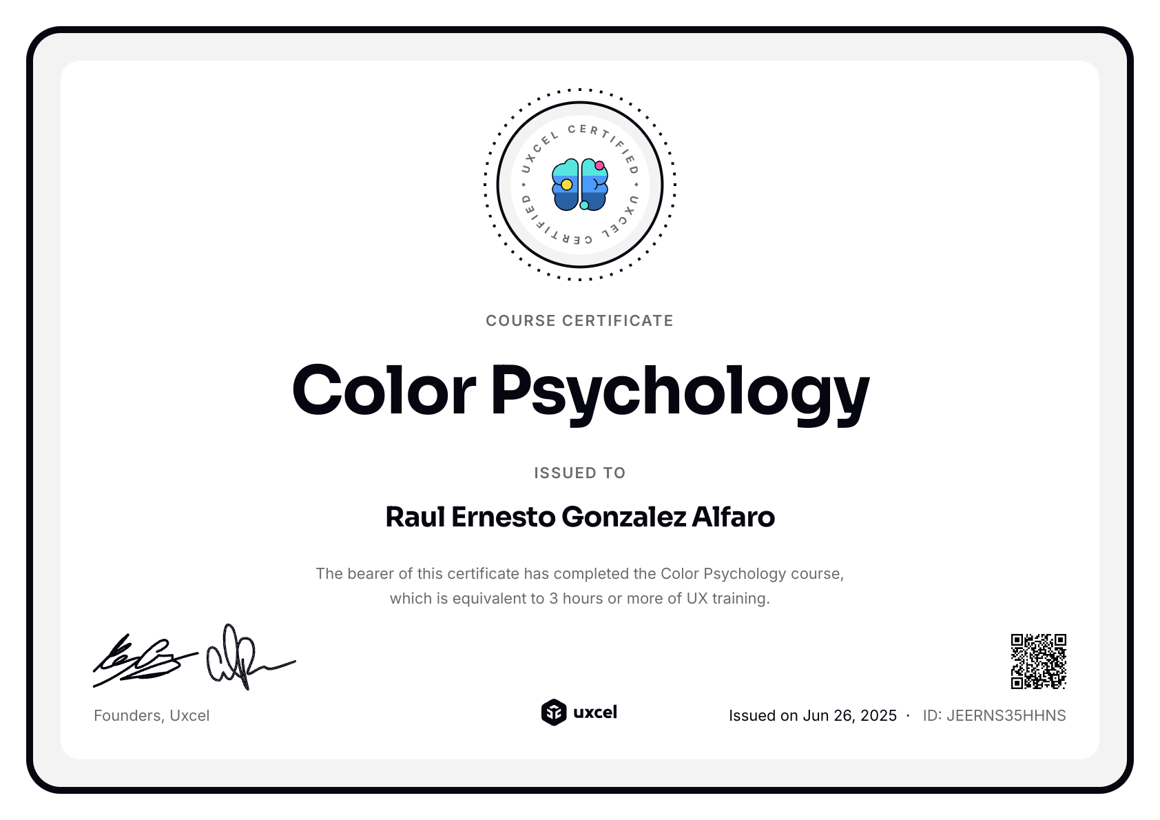 Raul Ernesto Gonzalez Alfaro's certificate